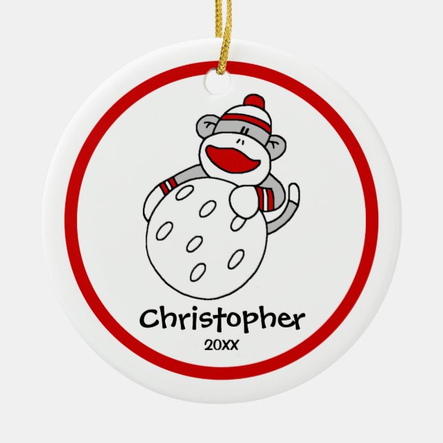 Sock Monkey Golf Boy's Weihnachtsdekoration Keramikornament (Vorne)