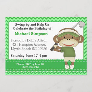 Sock Monkey Golf Invitations d'anniversaire