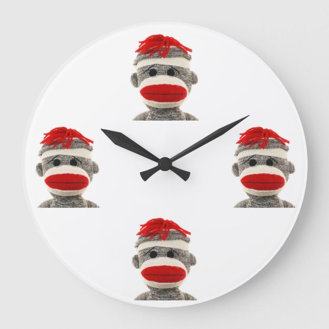 Sock Monkey Große Wanduhr (Vorderseite)