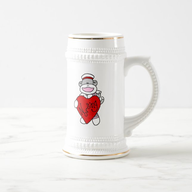 Sock Monkey I Liebe Pflege T - Shirt und Geschenke Bierglas (Rechts)