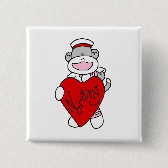 Sock Monkey I Liebe Pflege T - Shirt und Geschenke Button (Vorderseite)