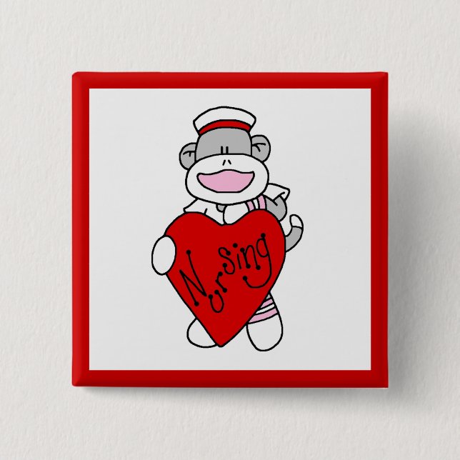 Sock Monkey I Liebe Pflege T - Shirt und Geschenke Button (Vorderseite)