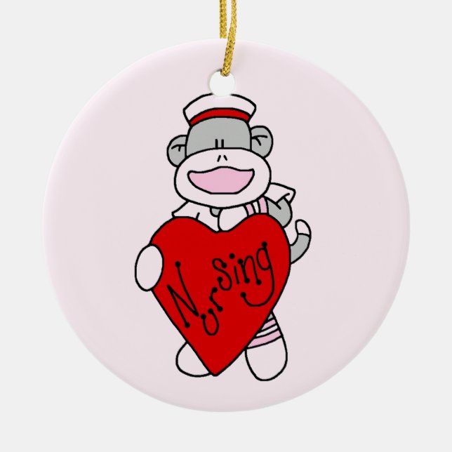 Sock Monkey I Liebe Pflege T - Shirt und Geschenke Keramikornament (Vorne)