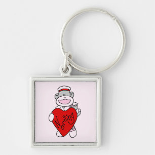 Sock Monkey I Liebe Pflege T - Shirt und Geschenke Schlüsselanhänger