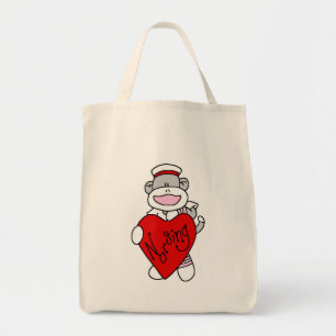 Sock Monkey I Liebe Pflege T - Shirt und Geschenke Tragetasche