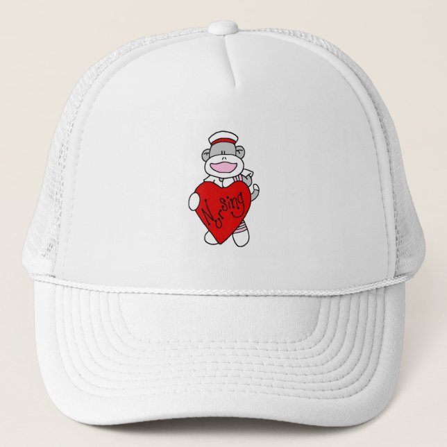 Sock Monkey I Liebe Pflege T - Shirt und Geschenke Truckerkappe (Vorderseite)
