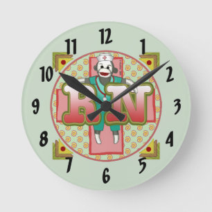 Sock Monkey Krankenpflegerin Runde Wanduhr