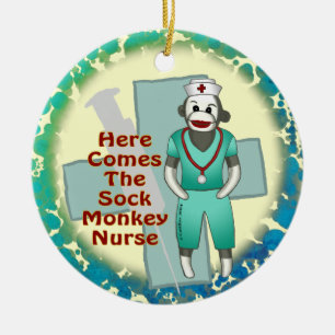 Sock Monkey Krankenschwester individuell Namenssch Keramik Ornament