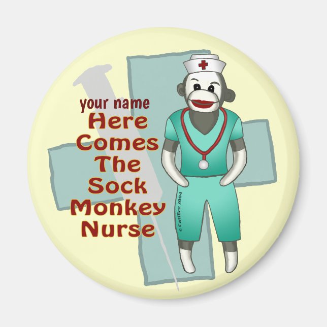 Sock Monkey Krankenschwester  Magnet (Vorne)