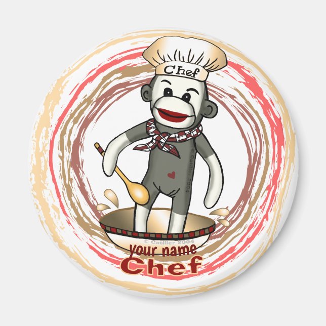  Sock Monkey  Küchenchef-Magnet  Magnet (Vorne)