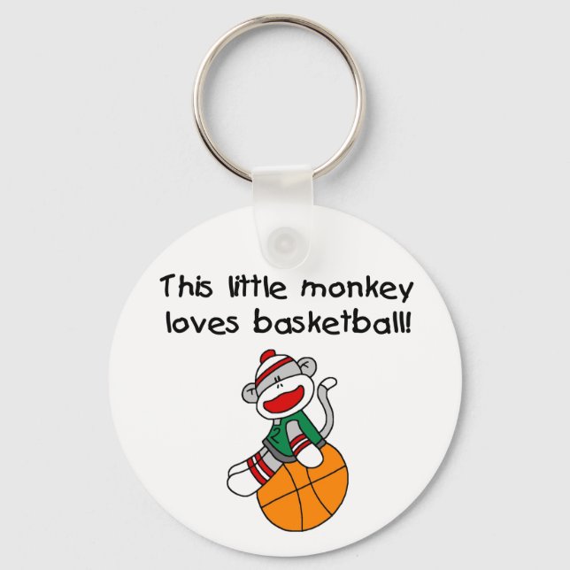 Sock Monkey Lieben Basketball Schlüsselanhänger (Vorderseite)