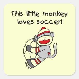 Sock Monkey Lieben Fußball T Shirts und Geschenke Quadratischer Aufkleber