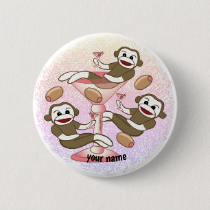 Sock Monkey Martini Button