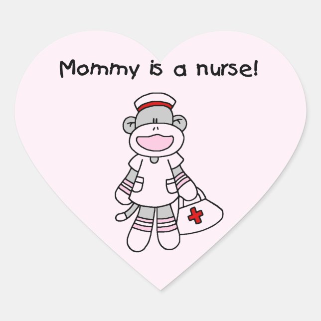 Sock Monkey Mommy Nurse T - Shirt und Geschenke Herz-Aufkleber (Vorderseite)