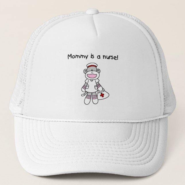 Sock Monkey Mommy Nurse T - Shirt und Geschenke Truckerkappe (Vorderseite)
