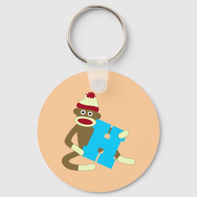 Sock Monkey Monogram Boy H Schlüsselanhänger (Vorderseite)