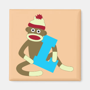 Sock Monkey Monogram Boy L Magnet