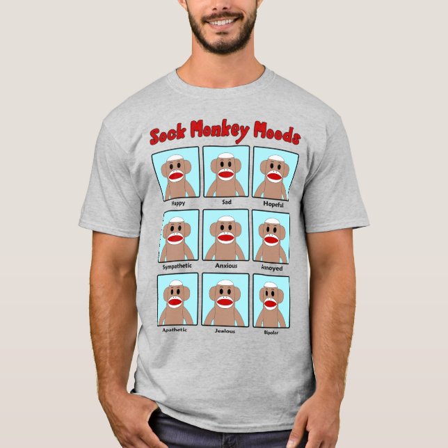 Sock Monkey Moods farbig T-Shirt (Vorderseite)
