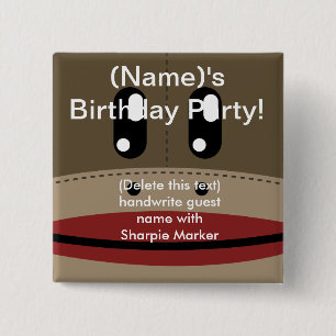 SOCK MONKEY Name Button Favoriten für Party Geburt