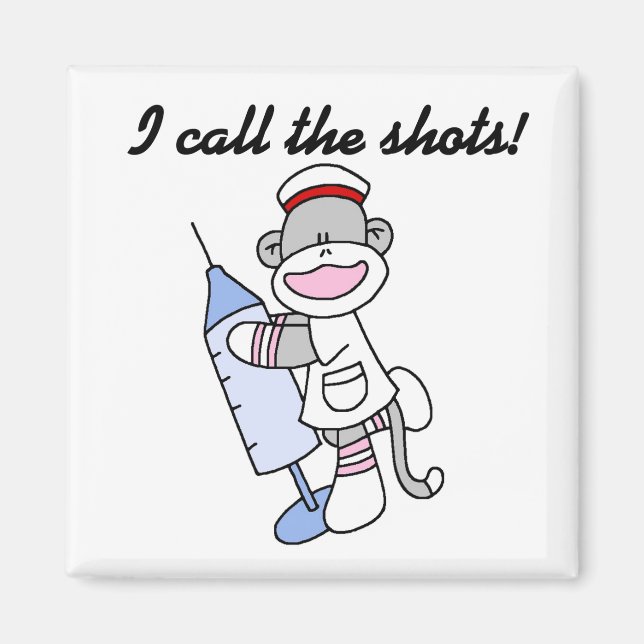 Sock Monkey Nurse I Call the Shots Geschenke Magnet (Vorne)