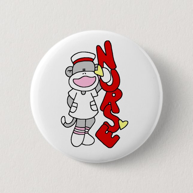 Sock Monkey Nurse T - Shirt und Geschenke Button (Vorderseite)