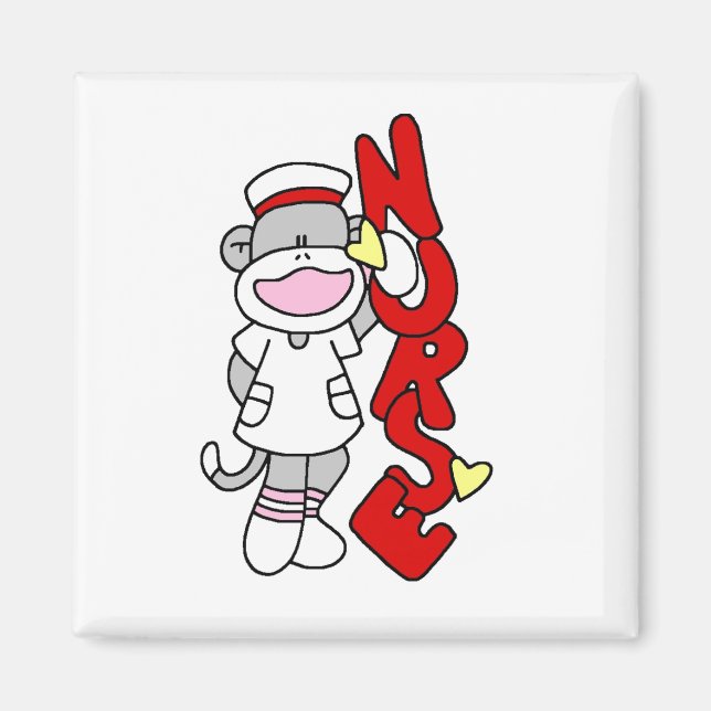 Sock Monkey Nurse T - Shirt und Geschenke Magnet (Vorne)