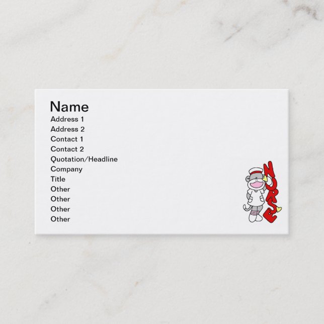 Sock Monkey Nurse T - Shirt und Geschenke Visitenkarte (Vorderseite)
