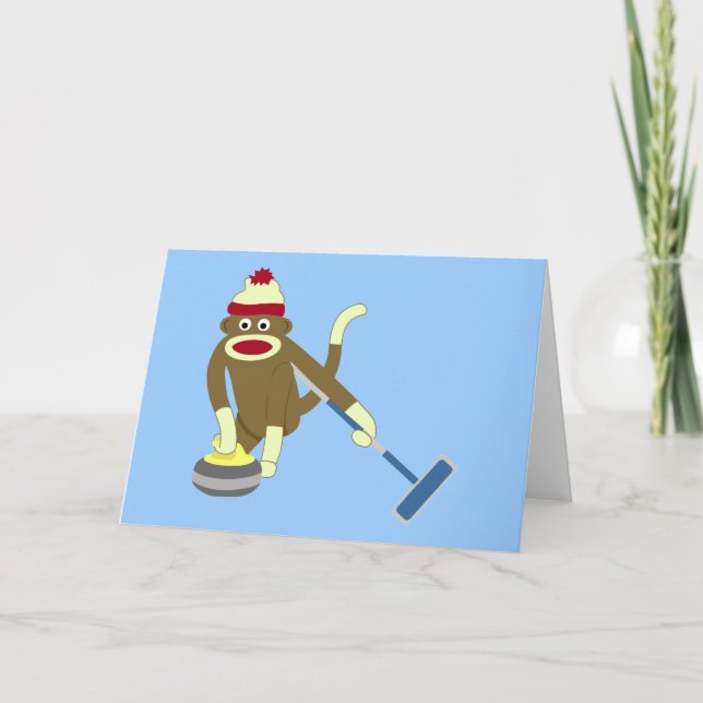 Sock Monkey Olympic Curling Karte (Vorderseite)