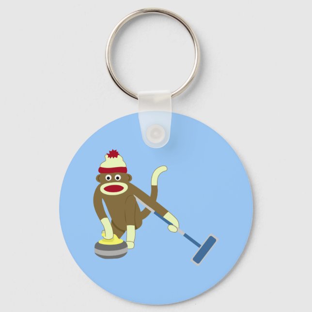Sock Monkey Olympic Curling Schlüsselanhänger (Vorderseite)