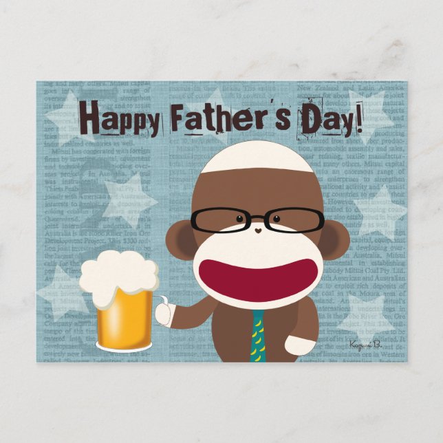 Sock Monkey Papa Postkarte (Vorderseite)