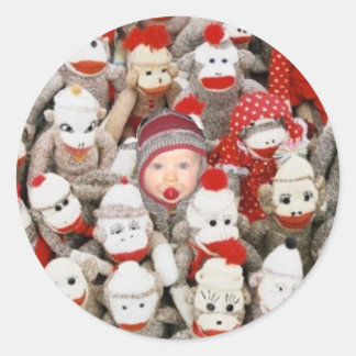 Sock-Monkey-Party Runder Aufkleber