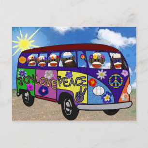 Sock Monkey Peace Bus 2 Postkarte