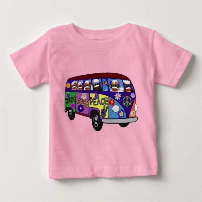 Sock Monkey Peace Bus  Baby T-shirt (Vorderseite)