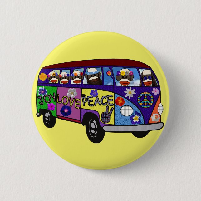 Sock Monkey Peace Bus  Button (Vorderseite)