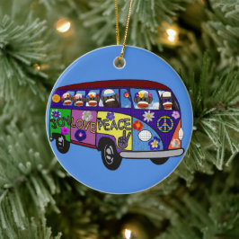 Sock Monkey Peace Bus  Keramik Ornament