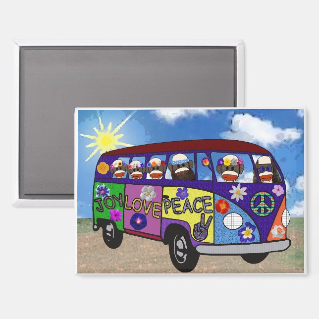 Sock Monkey Peace Bus Magnet (Vorderseite/Rückseite)