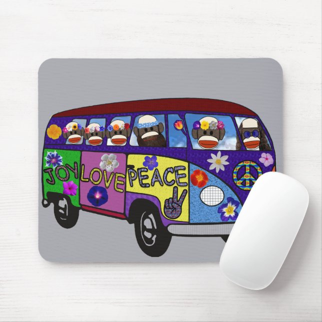Sock Monkey Peace Bus  Mousepad (Mit Mouse)