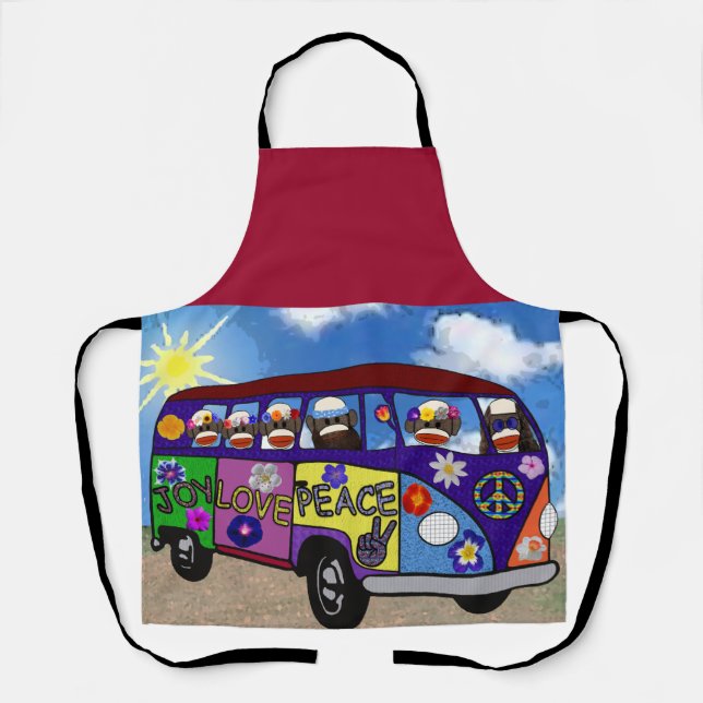 Sock Monkey Peace Bus Postcard Schürze (Vorderseite)