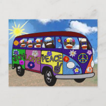Sock Monkey Peace Bus Postkarte