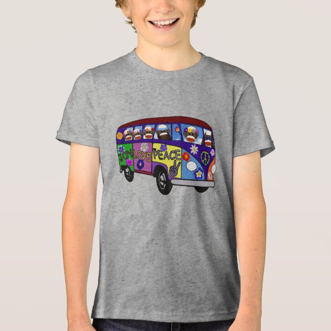 Sock Monkey Peace Bus  Tri-Blend Shirt (Vorderseite)