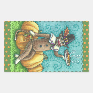 SOCK MONKEY PILGRIM ERNTEDANK STICKER SHEET Rec