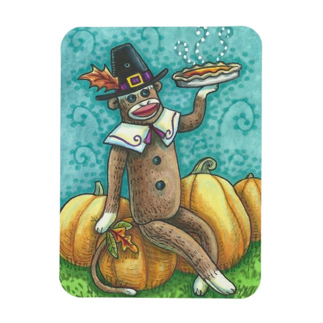 SOCK MONKEY PILGRIM & PIE, ERNTEDANK MAGNET (Vertikal)