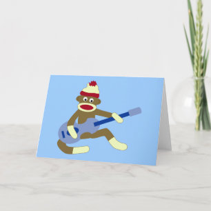 Sock Monkey Playing Blue Guitar Karte