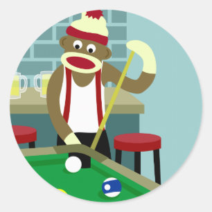 Sock Monkey Pool Billiard Player Runder Aufkleber