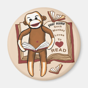 Sock Monkey Reading Magnet