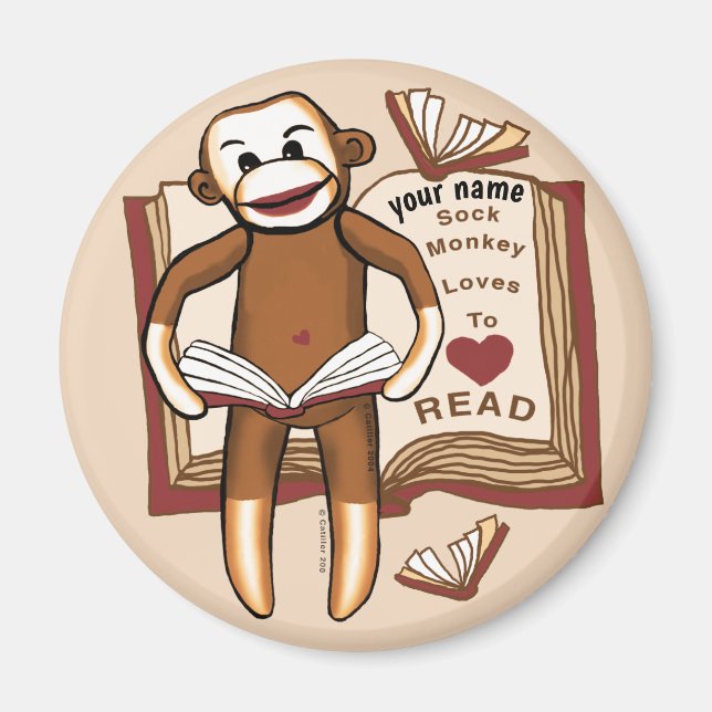 Sock Monkey Reading Magnet (Vorne)
