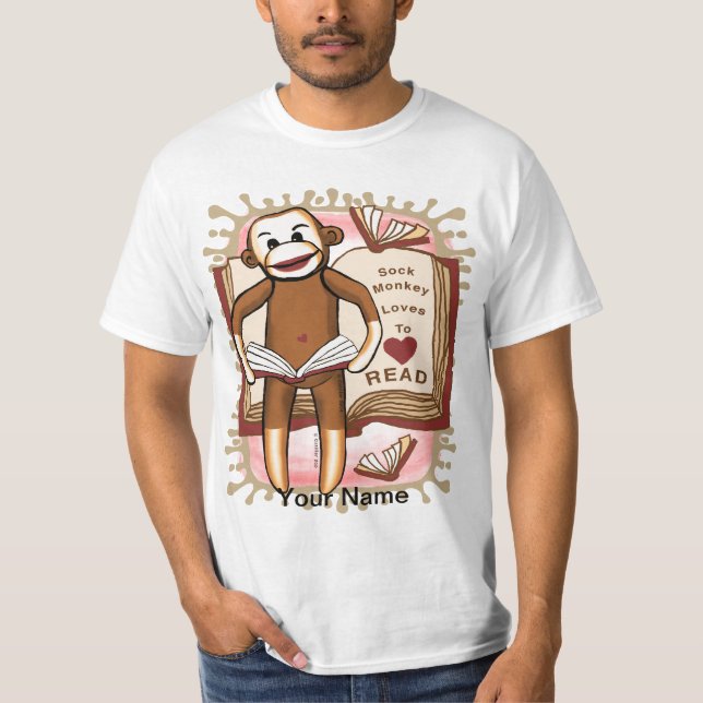Sock Monkey Reading T - Shirt (Vorderseite)