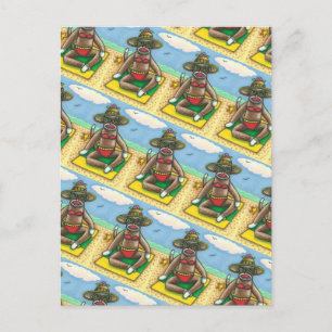 SOCK MONKEY RED BIKINI, AM STRAND CARTOON Funny Postkarte