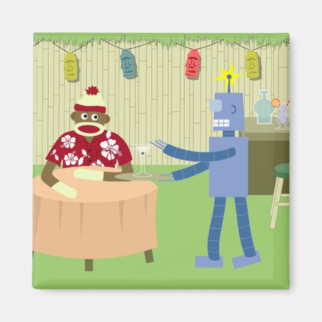 Sock Monkey Robot Waiter Magnet (Vorne)