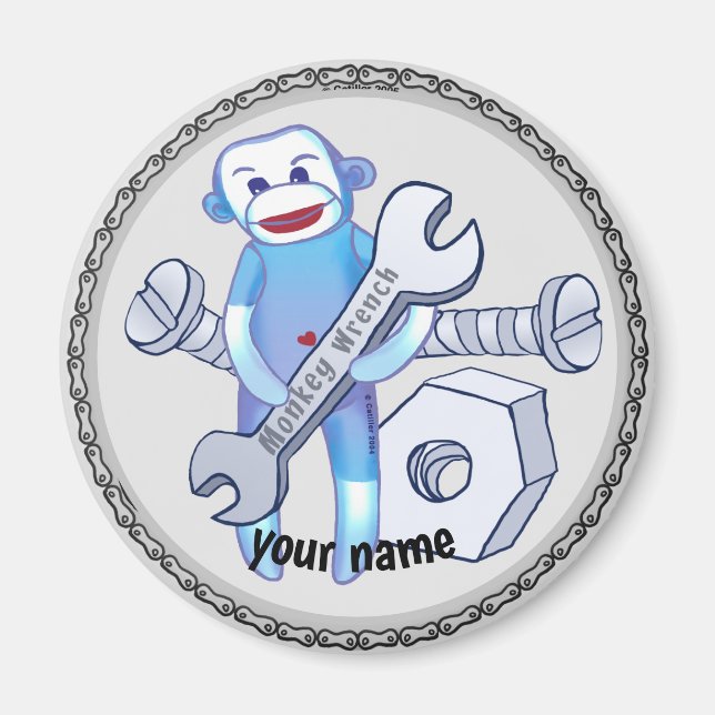 Sock Monkey Schraubenschlüssel Mechaniker Magnet (Vorne)